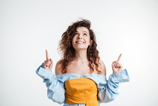 Woman smiling looking up