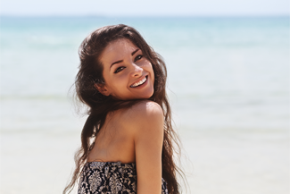 Smiling woman side view